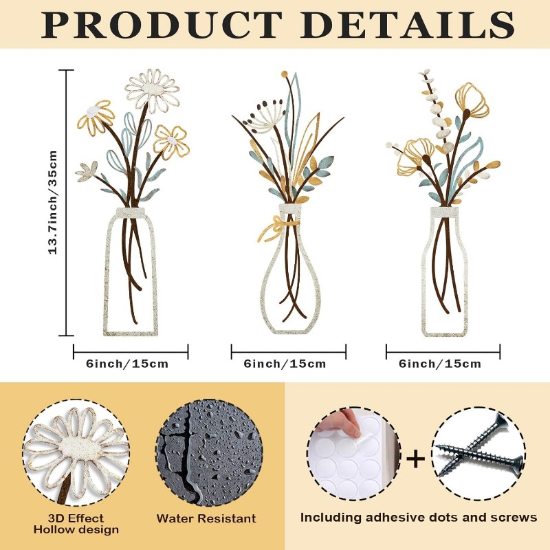 3 piezas de flores de metal pa - Art Craft Room reseña y precio